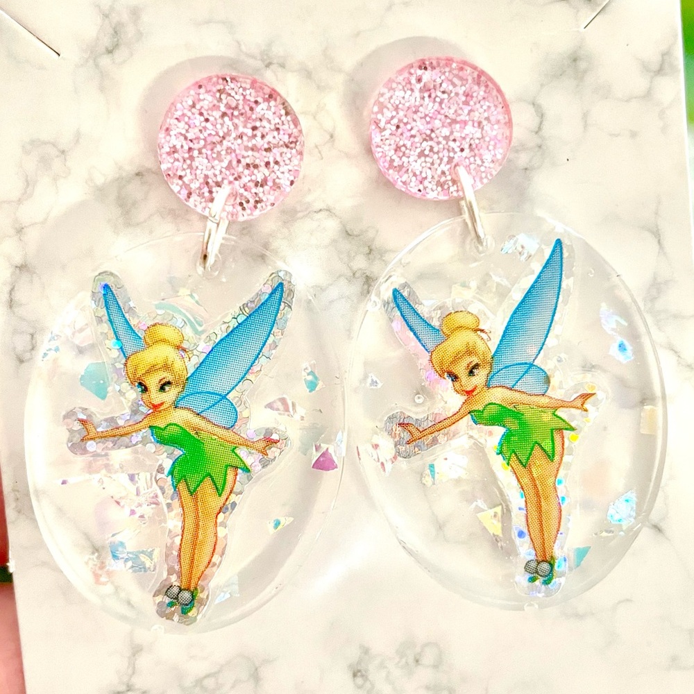 Disney Tinkerbell Pink Glitter Earrings
